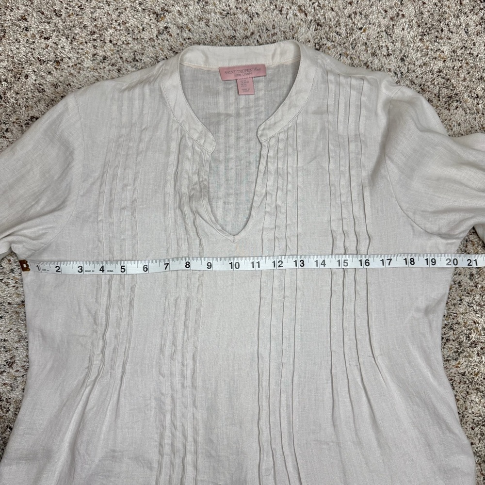 Saint Tropez West 100% Linen Tunic Top Medium M Light Grey Pleated Boho - Picture 7 of 9